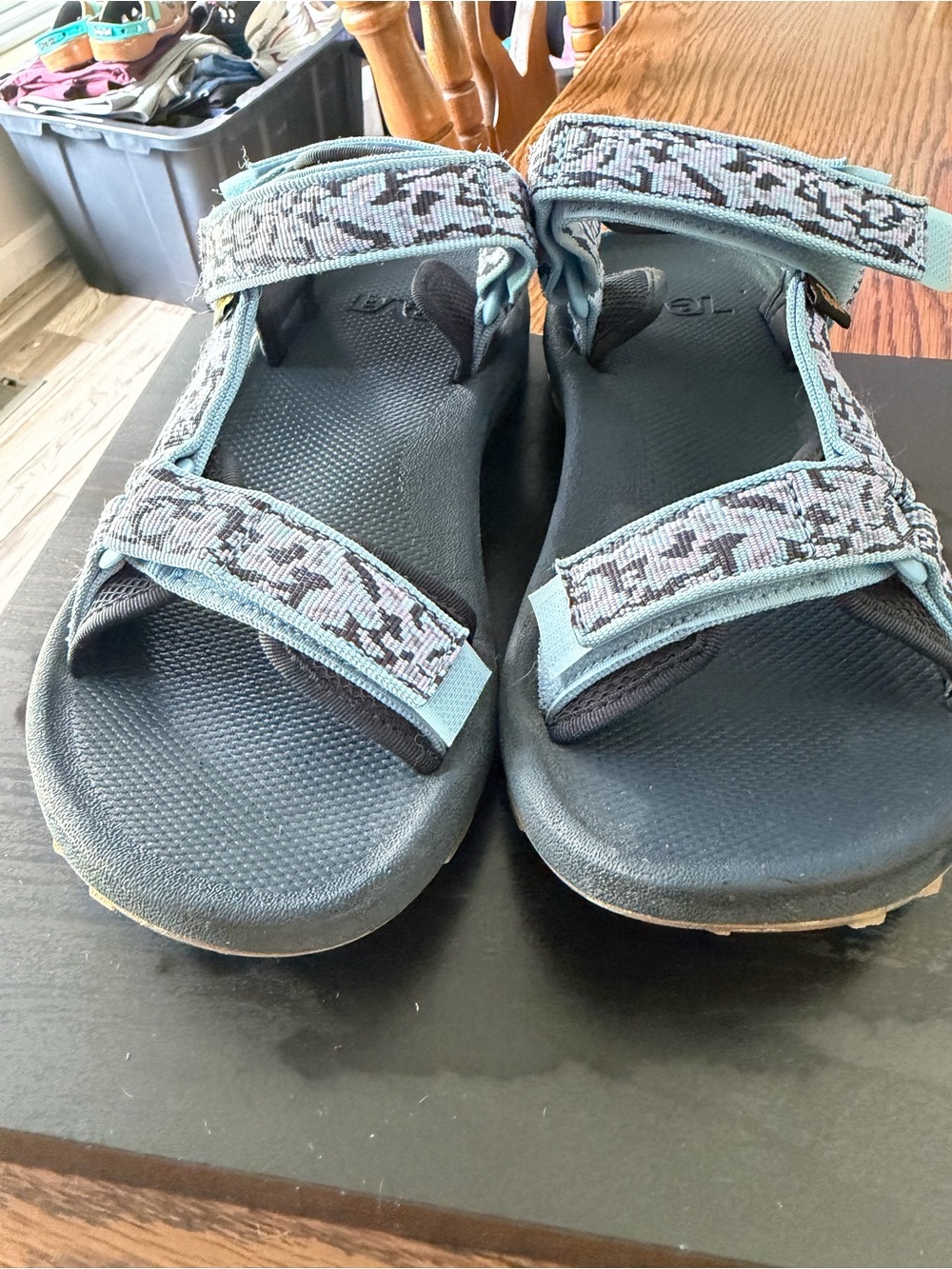 Teva Light Blue and Black Adjustable Strap Sandals